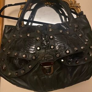 STUNNING Black Leather Butterfly Bling Betsey Johnson Tote Bag